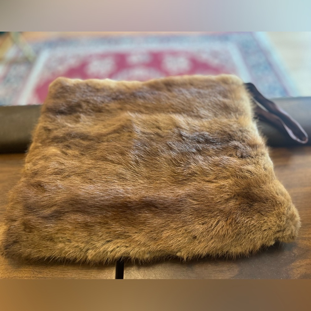 Vintage fur muff hand warmer, med brown